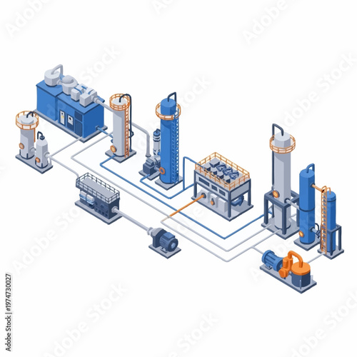 Industrial Chemical Processing Plant Equipment Diagram.