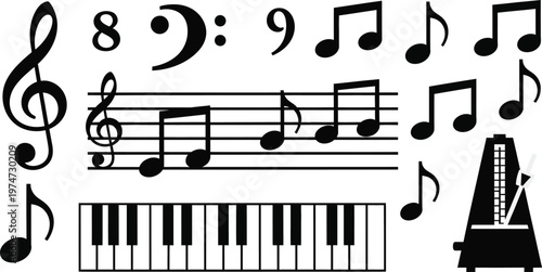 music notes and piano keyboard