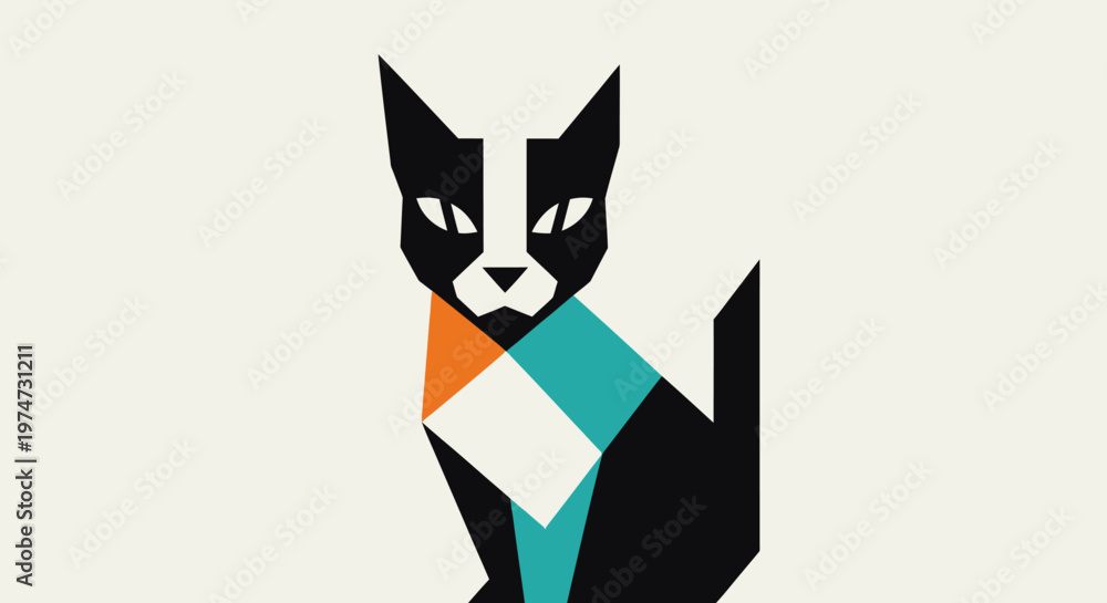 Fototapeta premium Geometric cat illustration on white background for design and advertising
