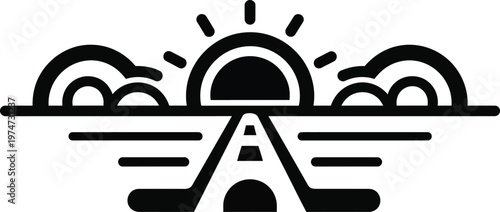 sunrise over water, simple line art