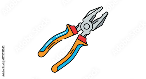 Colorful illustration of combination pliers with orange and blue insulated handles for electrical and repair work.