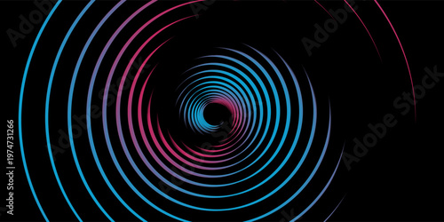 3D red black dynamic techno background on dark space. Tech banner with rotating circles style decoration. Modern graphic design element
