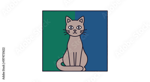 Cartoon cat illustration on colored background suitable for various applications