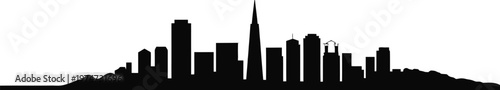 Black silhouette of a city skyline with varied buildings