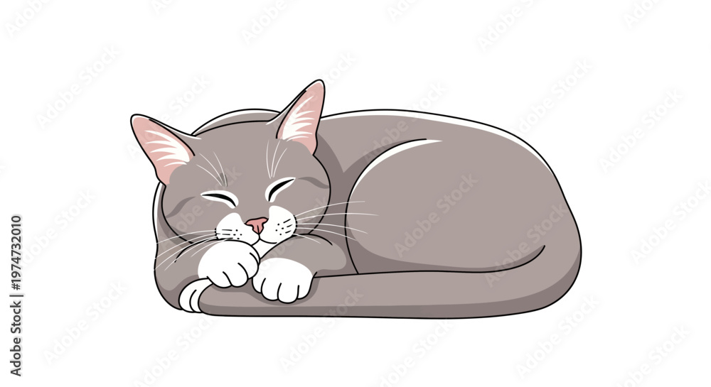 Fototapeta premium Sleeping cat illustration isolated on white background for various uses