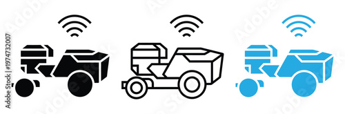 Autonomous Robotic Tractor and Smart Agriculture Machine Icon Set for Modern Farming Technology