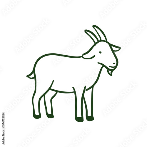 Minimalist hand-drawn doodle of a goat with horns. Simple black ink sketch of a farm animal, ideal for artisan cheese branding, rural livestock themes, or organic farming labels.