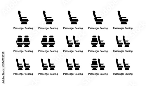 Airplane passenger seating icons in various configurations