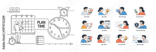 Visual Representation of Time Management Techniques and Notification Systems for Enhanced Productivity and Task Efficiency in Daily Life