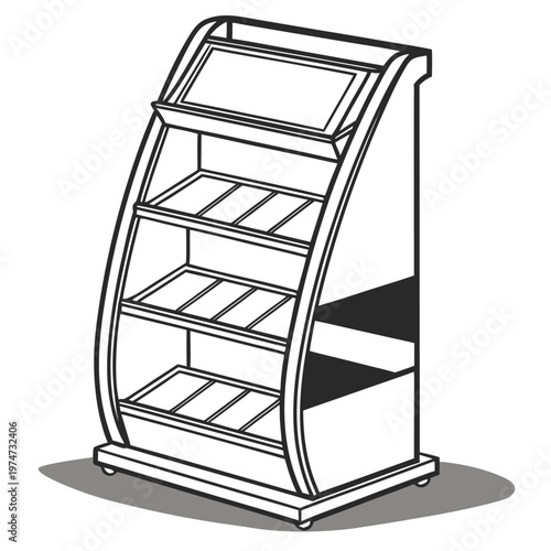 A black and white drawing of a magazine rack