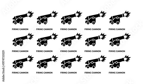 Pattern of retro cannon icons with explosive motion effect