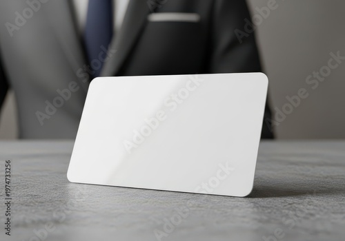 A professional businessman presenting a blank white business card for your branding design mockup