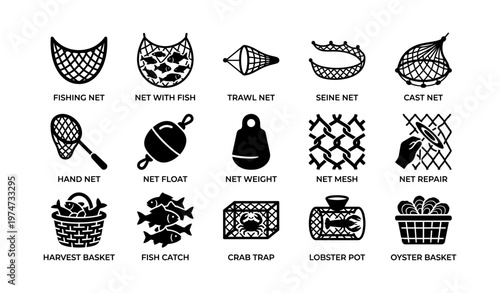 Variety of fishing gear: nets, traps, and accessories explained