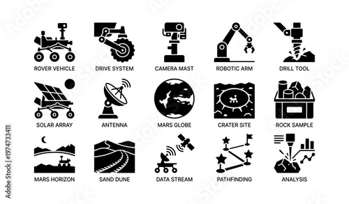 Icons of mars rover components and functions