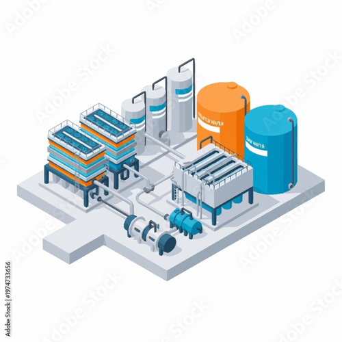 Industrial Water Treatment Plant Equipment Illustration.