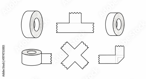 A graphic display of adhesive tape rolls and various tape configurations
