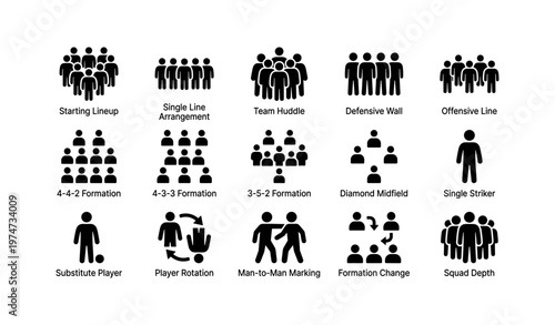 Soccer formation icons featuring players in various tactical arrangements
