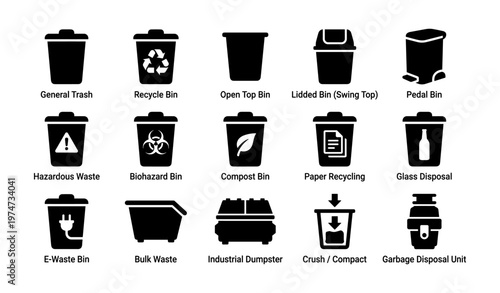 Various waste bin icons for effective waste management systems
