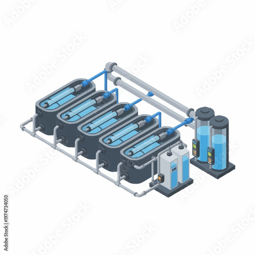 Industrial Water Treatment System with Tanks and Filters.