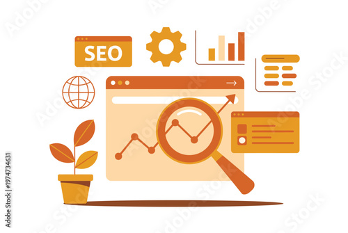 SEO Optimization Concept Graph and Search Icons Digital Marketing Analytics Vector Illustration