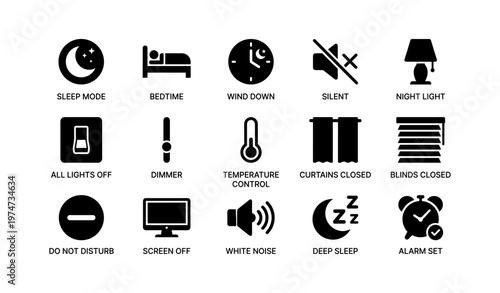 Sleep mode icons for nighttime settings and relaxation routines