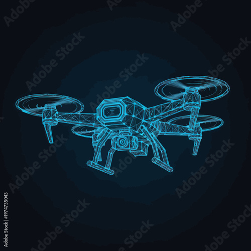 Drone with four rotor blades hovering.