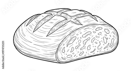 Rustic Sourdough Bread Vector, Freshly Baked Artisan Loaf with Golden Crust Illustration