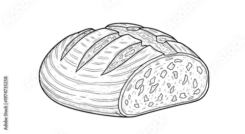 Rustic Sourdough Bread Vector, Freshly Baked Artisan Loaf with Golden Crust Illustration