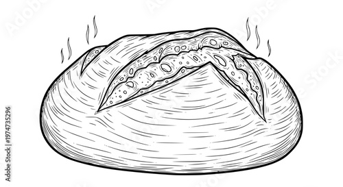 Rustic Sourdough Bread Vector, Freshly Baked Artisan Loaf with Golden Crust Illustration