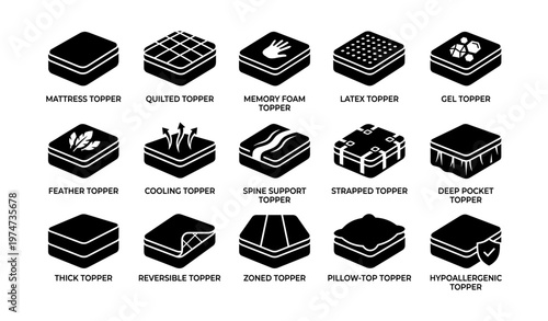 Variety of mattress toppers: memory foam, quilted, latex, gel, feather, cooling, spine support