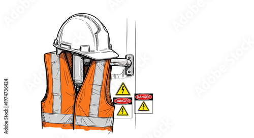 Industrial workers in control room illustration with safety vests and hard hats