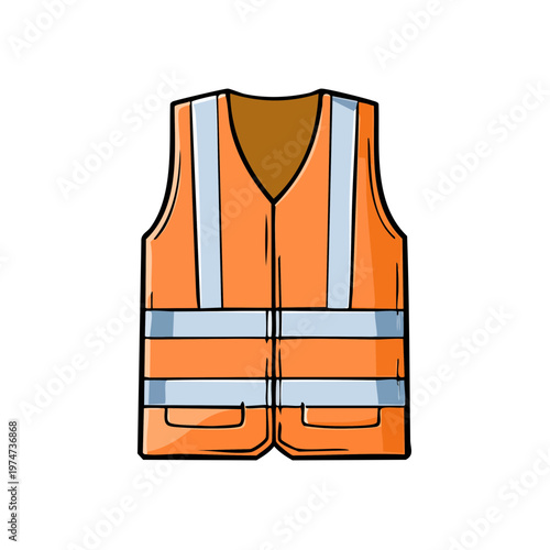 Bright orange reflective safety vest with blue stripes and pockets for workwear