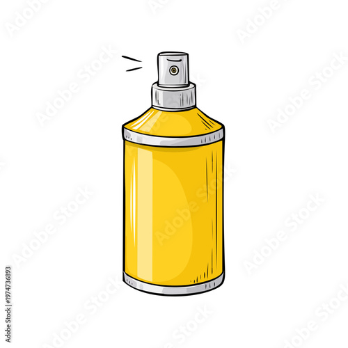 Yellow spray bottle with misting nozzle and silver accents hand-drawn illustration
