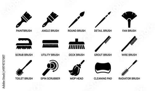 Variety of cleaning and paint brushes: essential tools and accessories illustration
