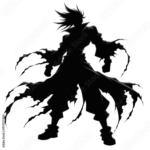Dark fantasy character, evil silhouette, black illustration, comic book art
