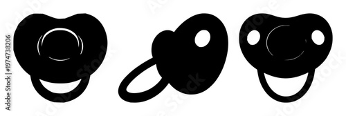 Pacifier set with a simple black silhouette design featuring nursery, baby care, pediatric supplies with childcare and infant accessories
