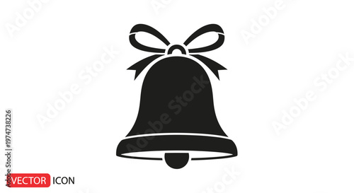 Black Bell Icon With Ribbon.