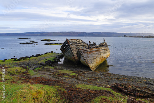 Two fishing boats in Salen Bay, at dawn.