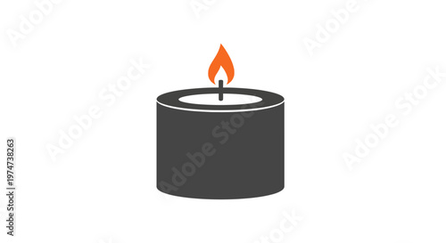 Black candle with burning flame.