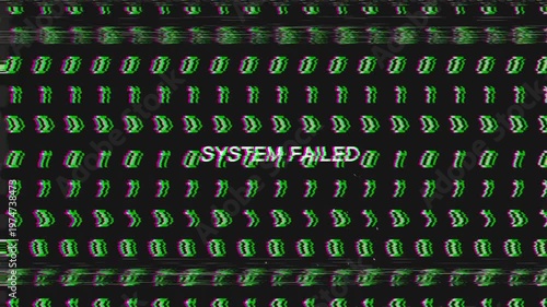 Computer screen showing system failed with glitch and no signal problem. Screen showing virus attack and distortion with bad signal glitch effect. Tv screen glitch distorted screen pixels background.