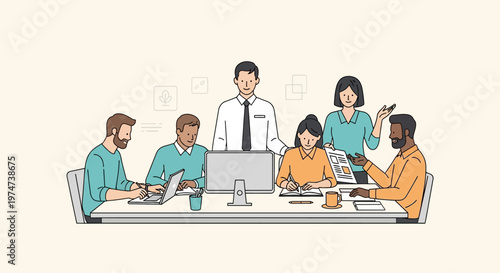 Business people sitting around table.