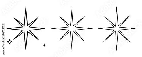 North Star set with simple sparkles and black line art design featuring Polaris, celestial body, astrology with astronomy and navigation