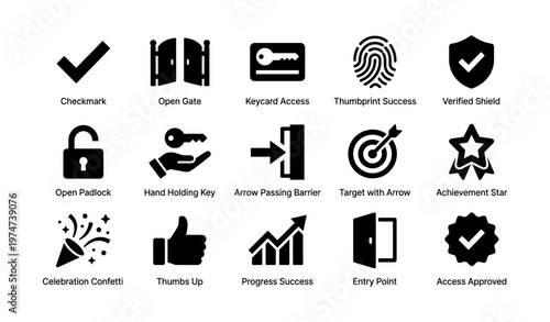 Black and white security and success icons
