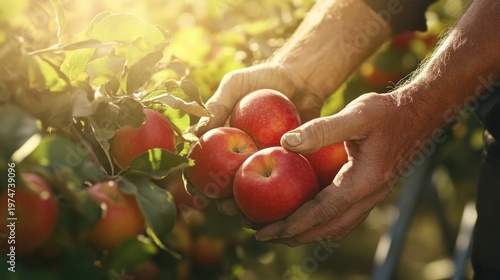 Farmer holding ripe red apples from the orchard harvest