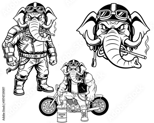 Angry elephant waring glass and standing like a fictional character