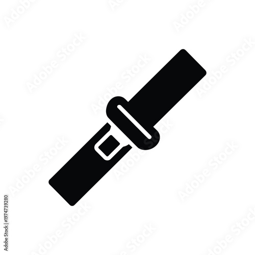 Black icon of a seatbelt buckle, safety symbol, isolated on a transparent background, safety equipment illustration.