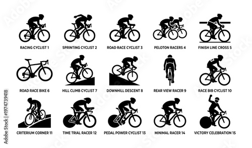 Silhouette racer illustrations: cycling poses and activities