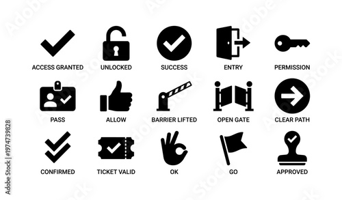 Collection of security and access permission icons with symbols