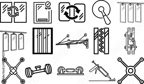 Collection of illustrations for glass installation with suction cup illustration installation hardware construction building maintenance applicator mechanism schematic technical components