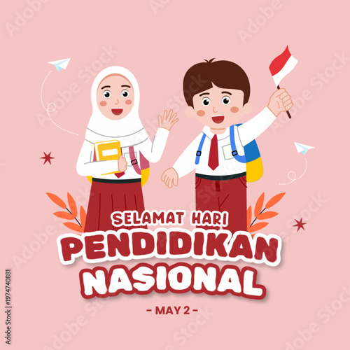 Fotografie Flat indonesian national education day illustration